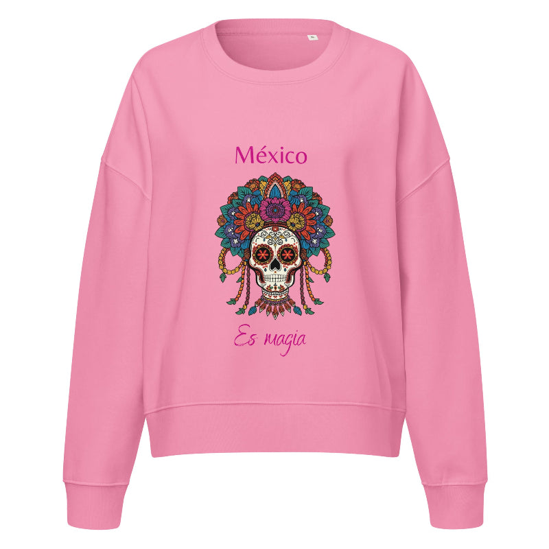 Sudadera rosa de algodón orgánico estampado mexicano