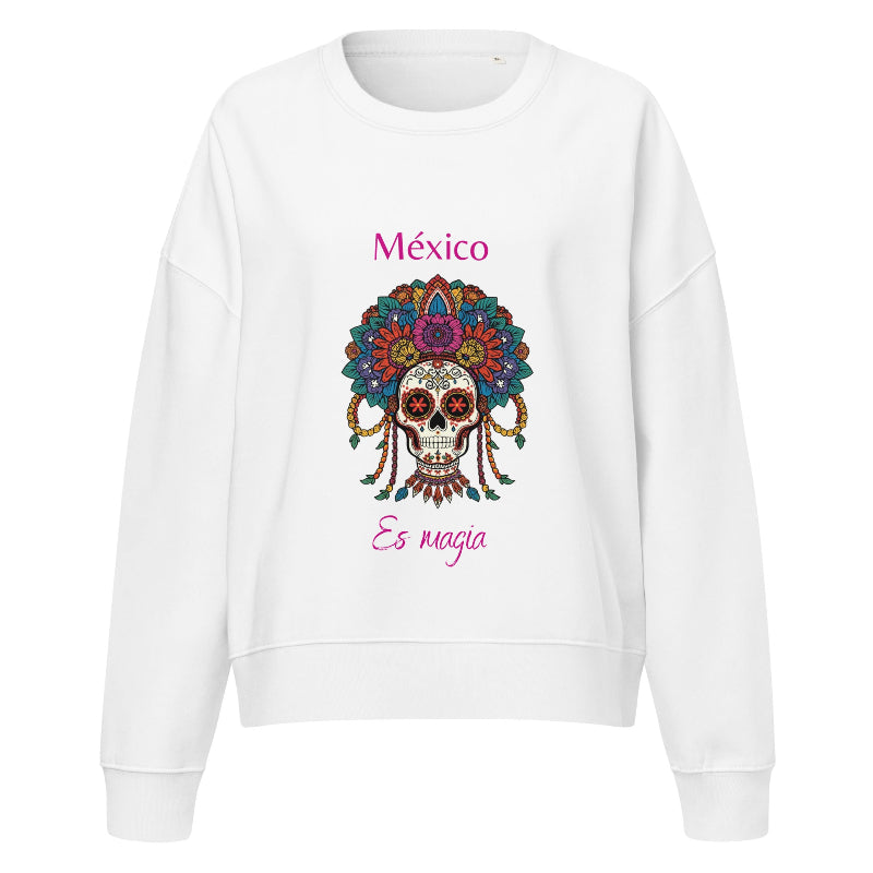 sudadera blanca de algodón orgánico estampado mexicano
